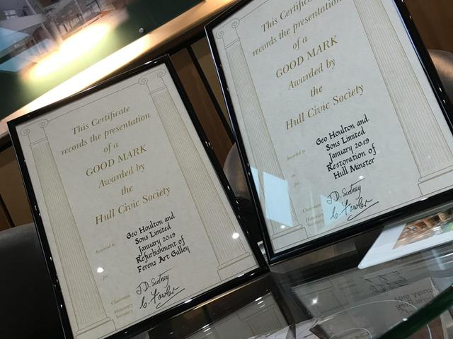 Houlton presented with Two Quality Marks from Hull Civic Society
