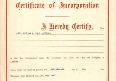 Certificate of Incorporation 1935